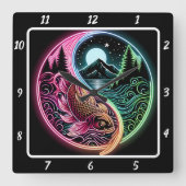 Neon Radiant Koi Gold Fish Quadratische Wanduhr (Vorderseite)