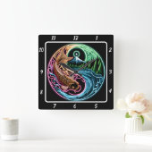 Neon Radiant Koi Gold Fish Reflection Quadratische Wanduhr (Zuhause)