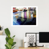 "Neon Rain" New Yorker Wasserfarbe Poster (Heimbüro)