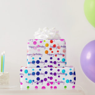 Neon Rainbow Birthday Polka Dots Geschenkpapier