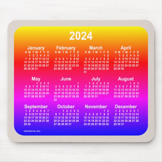 Neon Rainbow Calendar 2024 von Janz Two Tone Mousepad (Vorne)