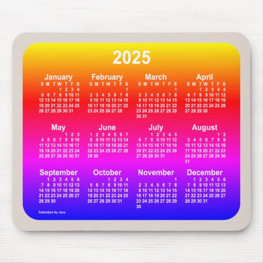 Neon Rainbow Calendar 2025 von Janz Two Tone Mousepad (Vorne)