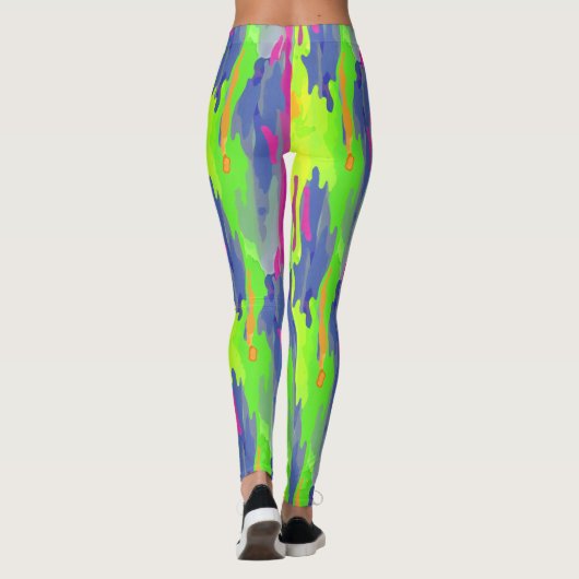 Neon Rainbow Camouflage Vertikale Patternarben Leggings (Rückseite)