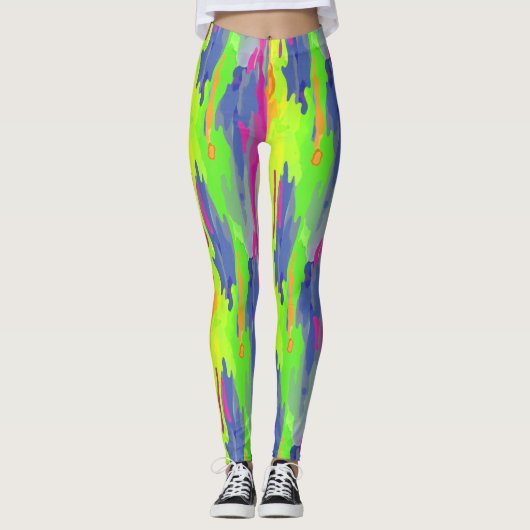 Neon Rainbow Camouflage Vertikale Patternarben Leggings (Vorderseite)