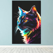 Neon Rainbow Cat Portrait – Modern Colorful Leinwanddruck (Insitu (Holzboden))