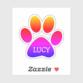 Neon Rainbow Dog Paw Print With Name Aufkleber (Blatt)