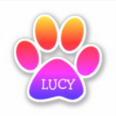 Neon Rainbow Dog Paw Print With Name Aufkleber (Vorderseite)