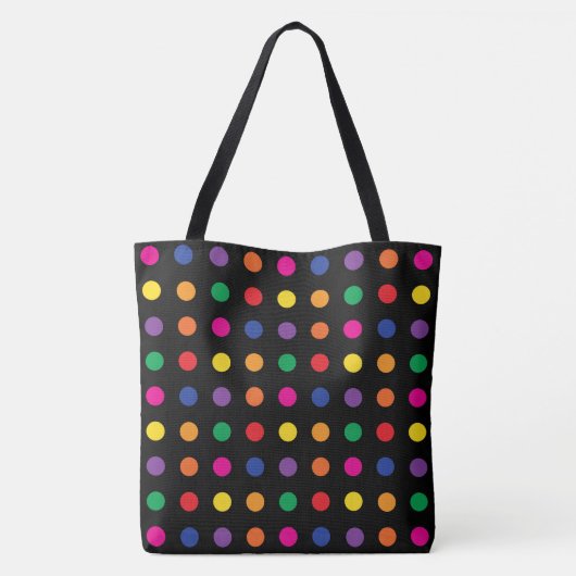 Neon Rainbow Dots auf schwarz Tasche (Rückseite)
