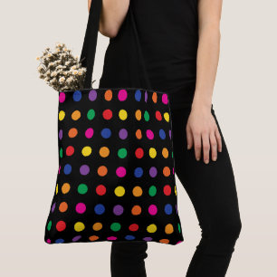 Neon Rainbow Dots auf schwarz Tasche