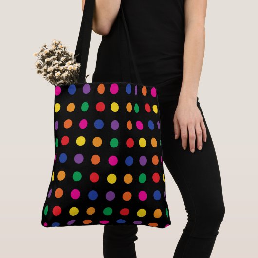 Neon Rainbow Dots auf schwarz Tasche (Von Nahem)