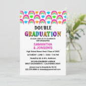 Neon Rainbow Double Graduation Party Einladungen (Stehend Vorderseite)
