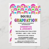 Neon Rainbow Double Graduation Party Einladungen (Vorne/Hinten)
