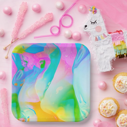 Neon Rainbow Fluid Abstrakt Pappteller (Party)