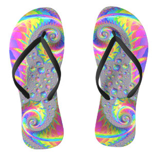 Neon Rainbow Fraktal Badesandalen