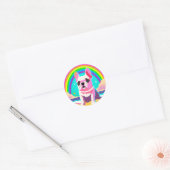 Neon Rainbow Frenchie Retro Birthday Runder Aufkleber (Umschlag)