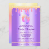 Neon Rainbow Glitzer Tropfen Luxury Baby Feet Dusc Einladung (Vorne/Hinten)