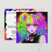 Neon Rainbow Goth Anime Einladung (Vorne/Hinten)