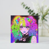 Neon Rainbow Goth Anime Einladung (Stehend Vorderseite)