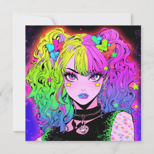 Neon Rainbow Goth Anime Einladung (Vorderseite)