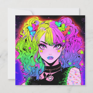 Neon Rainbow Goth Anime Einladung