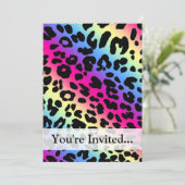 Neon Rainbow Leopard Muster drucken Einladung (Stehend Vorderseite)