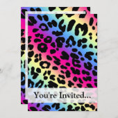 Neon Rainbow Leopard Muster drucken Einladung (Vorne/Hinten)