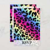 Neon Rainbow Leopard Muster drucken RSVP Karte (Vorne/Hinten)