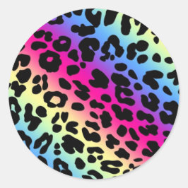 Neon Rainbow Leopard Muster drucken Runder Aufkleber