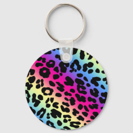 Neon Rainbow Leopard Pattern Print Schlüsselanhänger