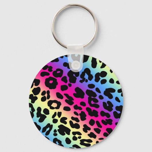 Neon Rainbow Leopard Pattern Print Schlüsselanhänger (Vorderseite)