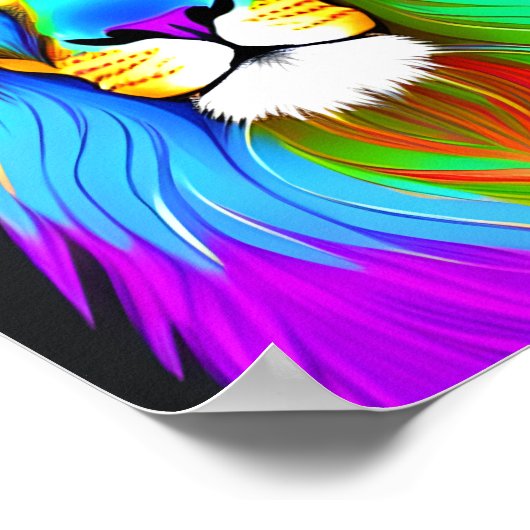 Neon Rainbow Lion Poster (Ecke)