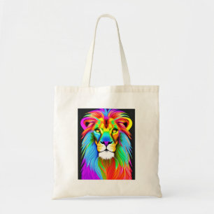 Neon Rainbow Lion Tragetasche