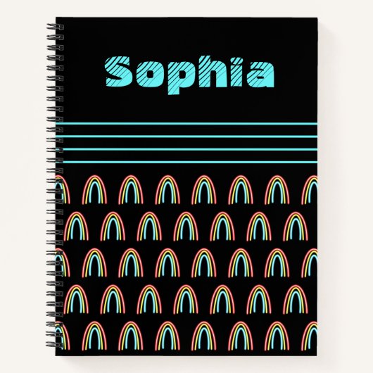 Neon Rainbow Monogram Black Notizblock (Vorderseite)