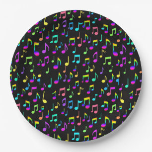 Neon Rainbow Musical Notes on Black Pappteller