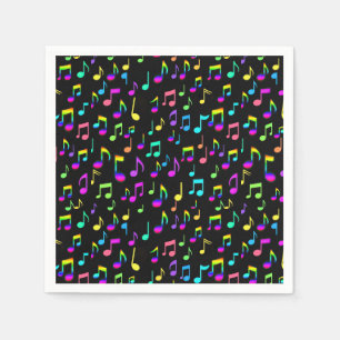 Neon Rainbow Musical Notes on Black Serviette