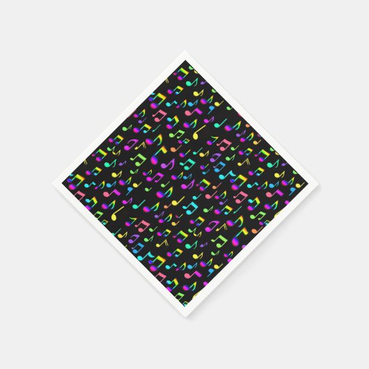 Neon Rainbow Musical Notes on Black Serviette (Ecke)