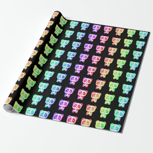Neon Rainbow Pandas Geschenkpapier (Ungerollt)