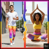 Neon Rainbow Plaid Gradient Block Print Leggings