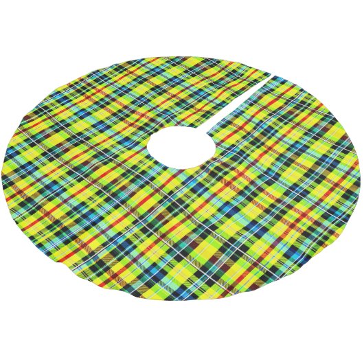 Neon Rainbow Plaid Gradient Block Print Polyester Weihnachtsbaumdecke (Schrägansicht)