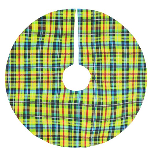 Neon Rainbow Plaid Gradient Block Print Polyester Weihnachtsbaumdecke (Vorderseite)