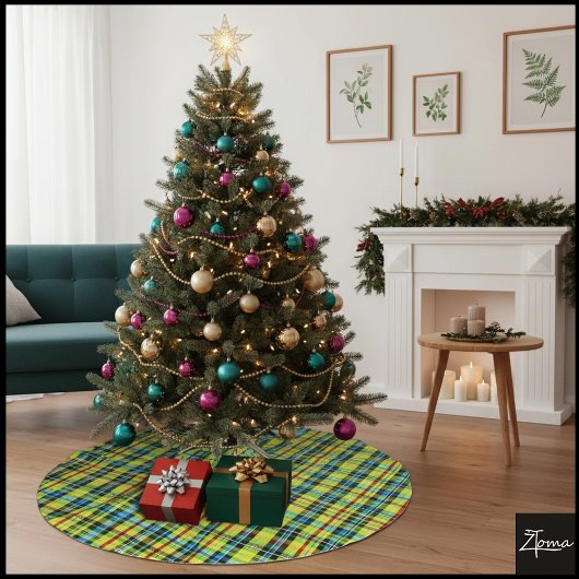 Neon Rainbow Plaid Gradient Block Print Polyester Weihnachtsbaumdecke