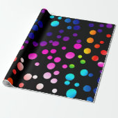 Neon Rainbow Polka Dots on Black Geschenkpapier (Ungerollt)
