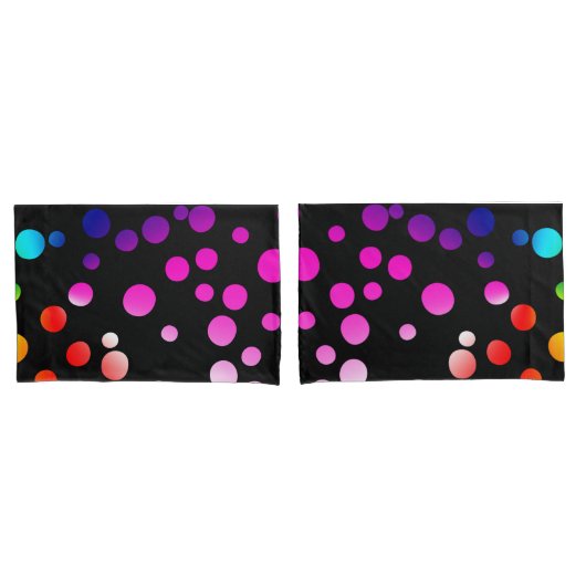 Neon Rainbow Polka Punkte auf schwarz Kissenbezug (Vorderseite-Set)