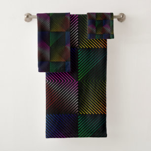 Neon Rainbow Prism Squares auf schwarz Badhandtuch Set