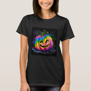 Neon Rainbow Pumpkin Halloween T - Shirt