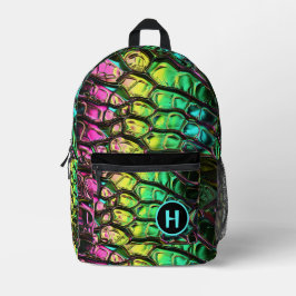 Neon Rainbow Reptile Snake Monogram Bedruckter Rucksack