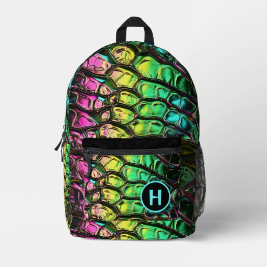 Neon Rainbow Reptile Snake Monogram Bedruckter Rucksack (Vorderseite)