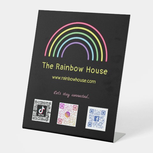 Neon Rainbow Social Media Scan Codes Sockelschild (Vorderseite)