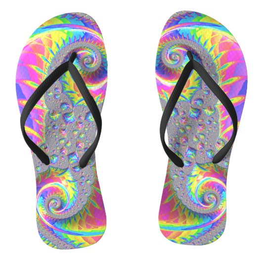 Neon Rainbow Spirale Fraktal Abstrakte Digitale Ku Badesandalen (Fußbett)