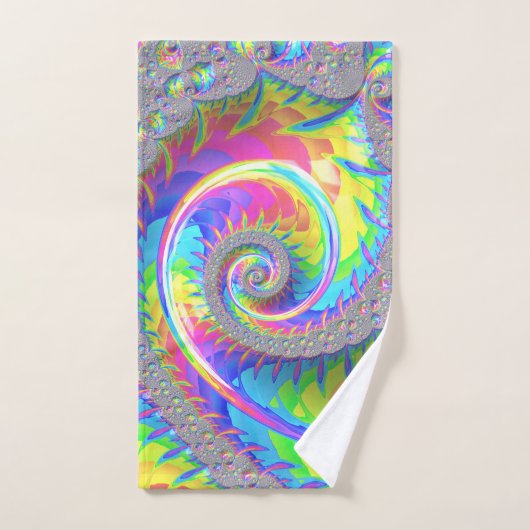 Neon Rainbow Spirale Fraktal Abstrakte Digitale Ku Badhandtuch Set (Handtuch)